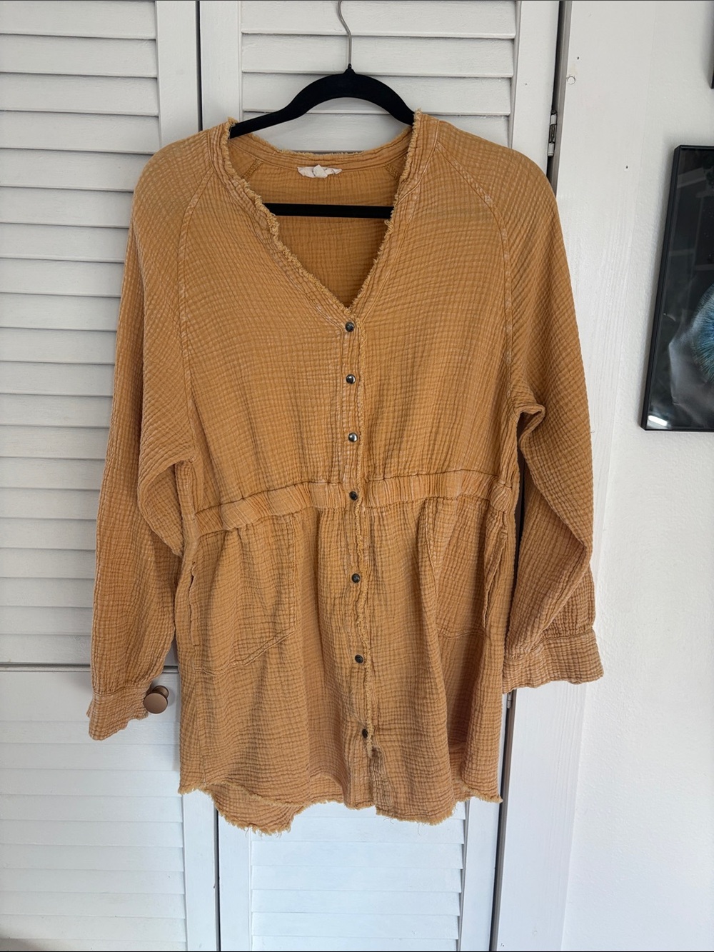 easel Washed Mustard Button-Front Tunic